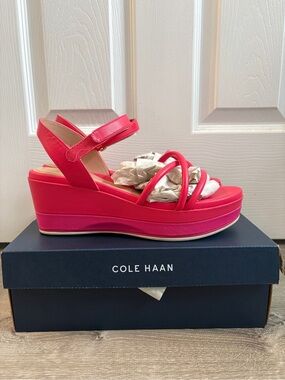 Cole Haan Women's Fuchsia Platform Wedge Sandals, Worn Once
